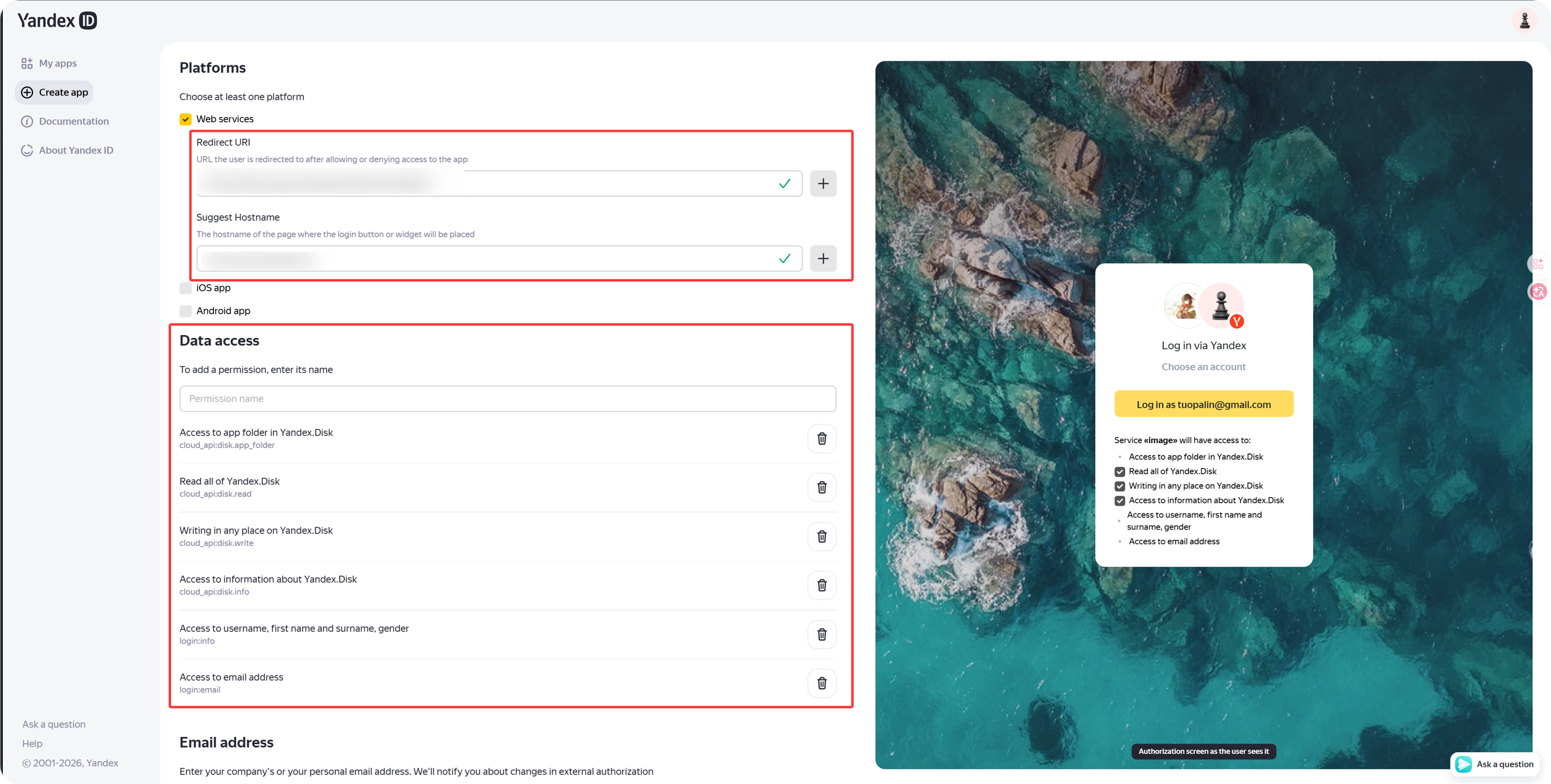 Configure Yandex Disk permissions